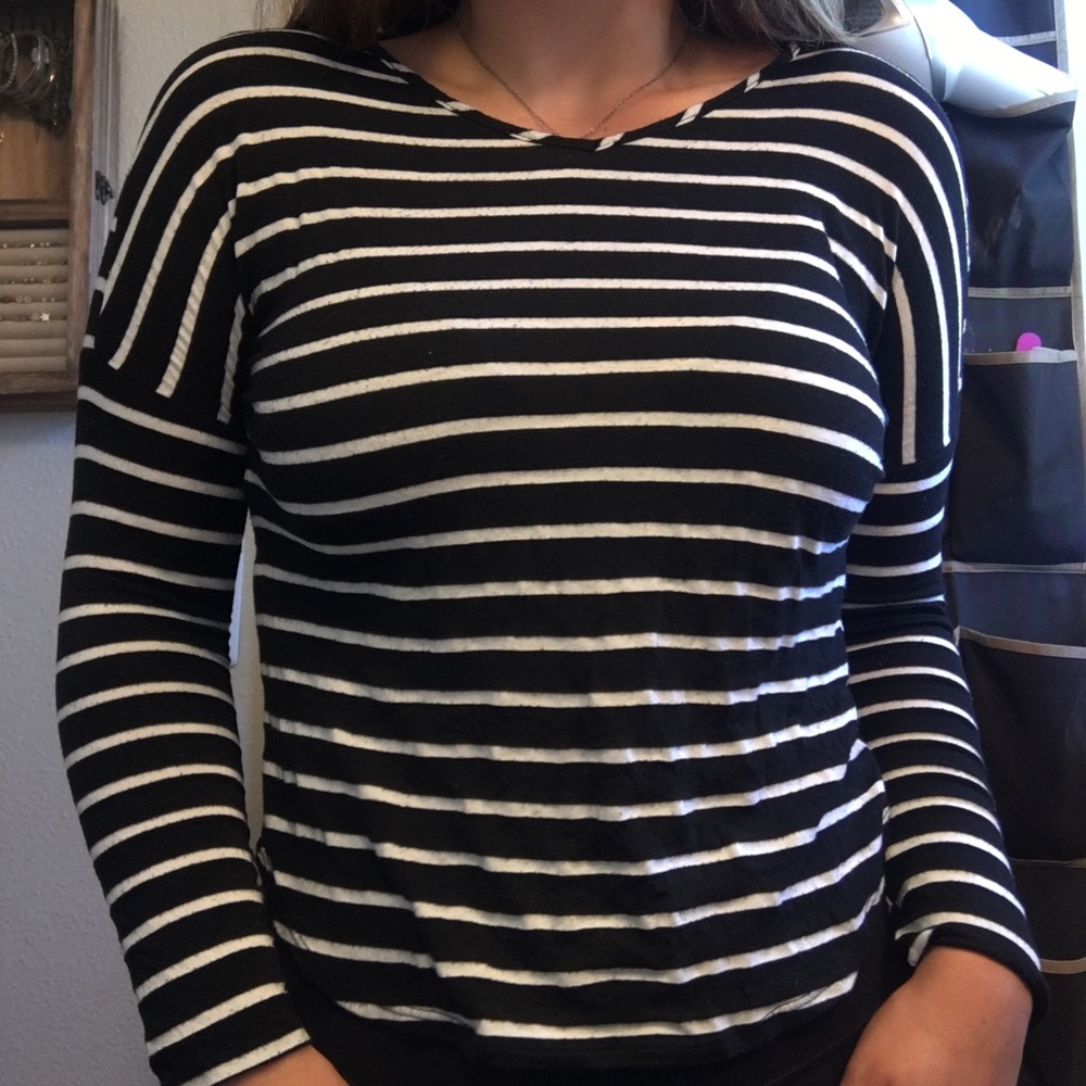 girls black and white striped thin long sleeve